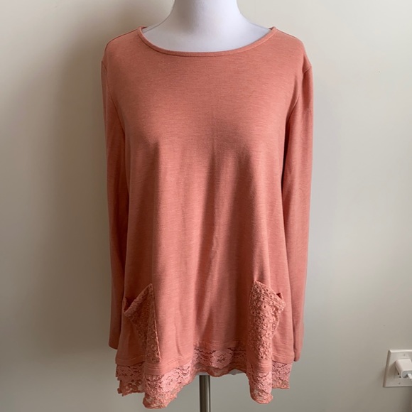 LOGO Lounge Peach Lace Hem Patch Pocket Tunic